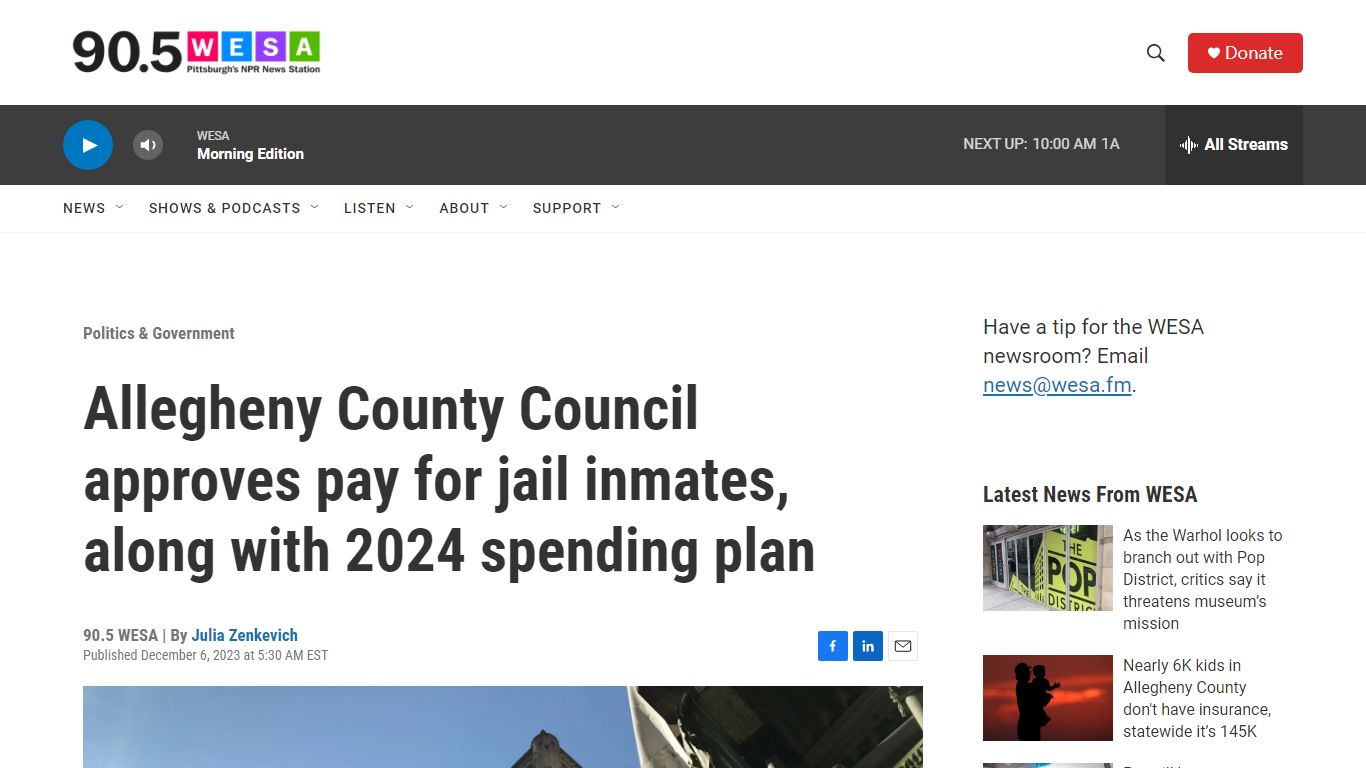 Allegheny County Council approves pay for jail inmates | 90.5 WESA